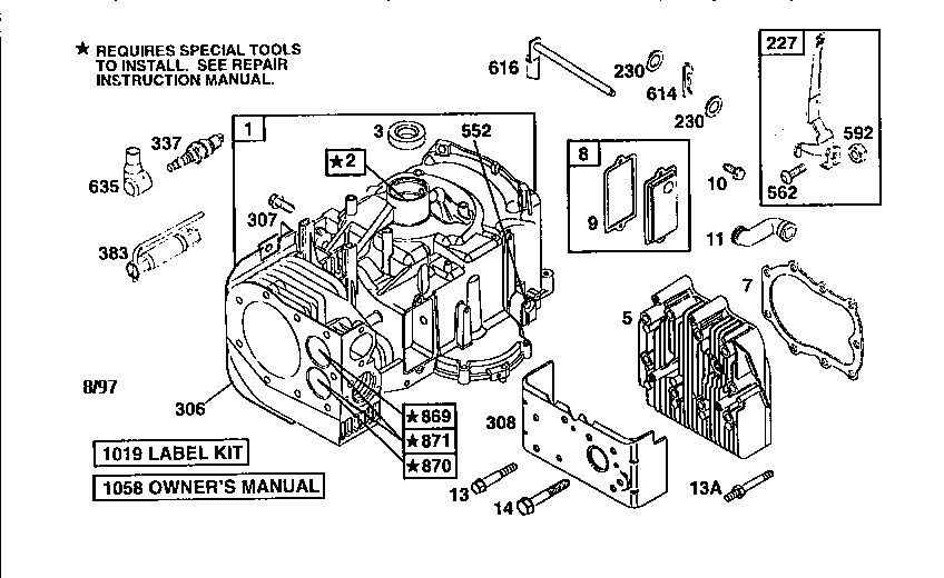 Cylinder Assembly Diagram and Parts List for 195702-4015  Briggs and Stratton Engine